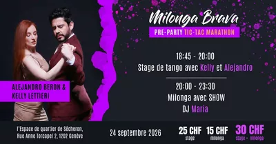 Milonga Brava with Alejandro Berón & Kelly Lettieri Flyer de l'événement avec les enseignants du cours