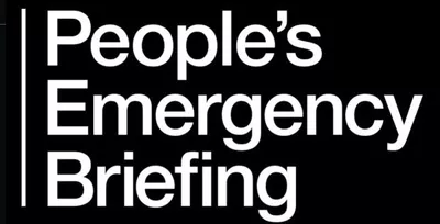The People’s Emergency Briefing écriture de National Emergency Briefing en blanc sur fond noir