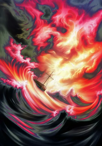 Une barque dans une mer agitée