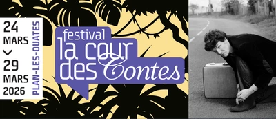 logo du festival La Cour des Contes et photo de Pierre Desvigne