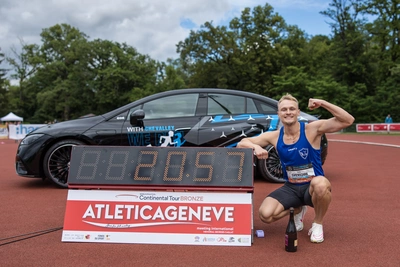 ATLETICAGENEVE, international athletics meeting in Geneva (June 21) Felix Svensson, après sa victoire au 200m