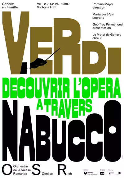 Aboard the Nabucco Express Affiche de la soirée avec les informations sur fond blanc "découvrir l'opéra à travers Nabucco"