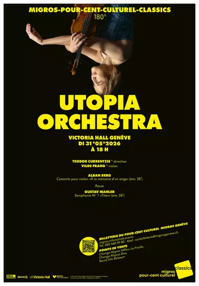 Affiche du concert, sur fond noir et avec la soliste Vilde Frang la tête à l’envers