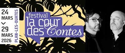 logo du festival La Cour des Contes et photo de Nicolas Bonneau et Sylvain GirO