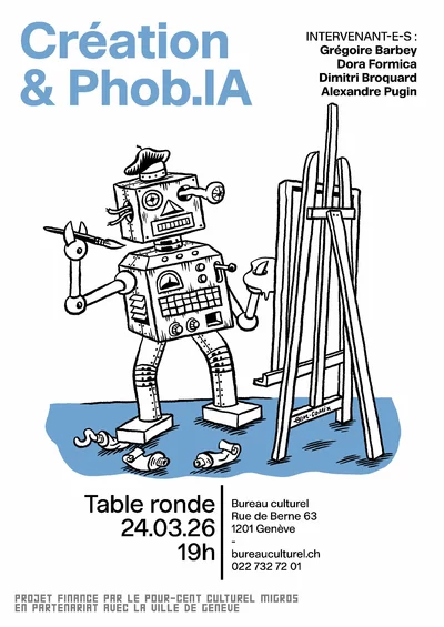 Un robot un peu destroy tente de peindre sur une toile