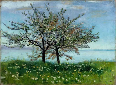 Come discover how to draw flowers in the style of Swiss painter Ferdinand Hodler! Ferdinand Hodler, "Pommiers au bord du Léman", vers 1893, huile sur toile, 45 x 62 cm, sifné en bas à droite "Fer. Hodler.", Genève, Musée d'art et d'histoire.