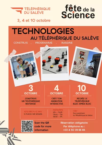 The Science Festival comes to the Salève Cable Car! Affiche d'informations sur les ateliers de la Fête de la Science au Téléphérique du Salève
