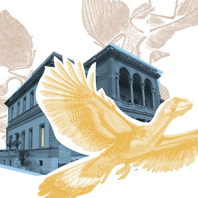 illustration du bâtiment du musée d'histoire des sciences et d'archéoptéryx