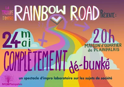 Une route arc-en-ciel avec des nuages.