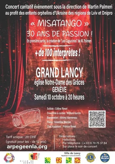 CHARITY CONCERT BENEFITING ORPHANED CHILDREN FROM UKRAINE Affiche du concert caritatif Misatango du SAMEDI 10 OCTOBRE 20 HEURES église Notre-Dame des Grâces Grand Lancy Genève Suisse