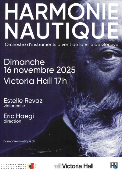 Harmonie Nautique, City of Geneva wind Band On voit une partie du visage d'Antonín Dvořák et les noms de la solliste et de la Direction.