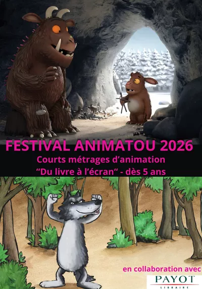 Shorts "From book to screen" for kids aged 5+ Affiche avec les images de "Le petit Gruffalo" et "C’est moi le plus fort"