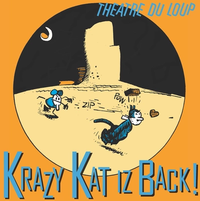 Visuel du spectacle, avec le dessin d'une souris dans le désert qui balance une brique sur la tête d'un chat. Le chat a un petit cœur au-dessus de sa tête, suggérant qu'il est amoureux de la souris.