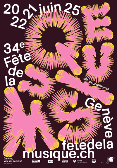 On peut voir un logo simple de la Fête de la Musique, avec le titre de l'événement accompagné des dates. Le texte est écrit en noir sur un fond blanc.