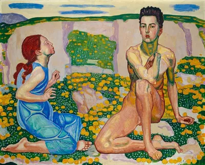 Ferdinand Hodler, "Le Printemps", vers 1910, huile sur toile, 102,5 x 129 cm, signé en bas à droite : "F. Hodler", collection privée.
