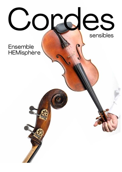 Affiche montrant un violon et les clefs d’un violoncelle