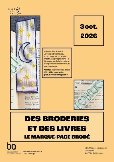 Embroidery and books: the embroidered bookmark Marque-page brodé avec une lune bleue et des petites étoiles jaunes
