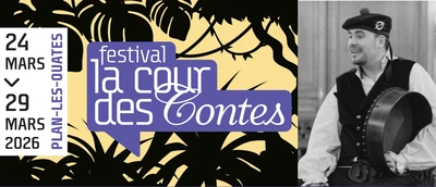 logo du festival La Cour des Contes et photo de Patrick Caudal
