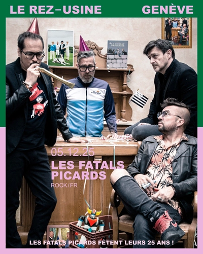 Affiche des Fatals Picards, avec une photo des 4 membres du groupe