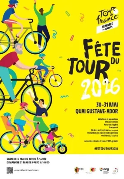 Tour Festival: bike Center Stage Affiche de la fête du tour mettant en scène des personnes à vélo