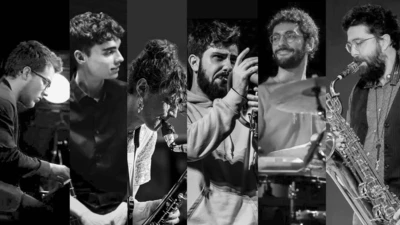 THE FLYING FEET COLLECTIVE Je vois les six musiciens et leur instruments.