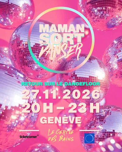 The official ‘MAMA GOES DANCING’ clubbing evening for ALL womens who want to get their groove on with some great hits Logo de maman sort danser sur fond rose