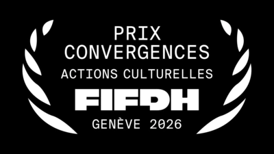 Inscription blanc sur noir : "Prix convergences - actions culturelles - FIFDH Genève 2026"