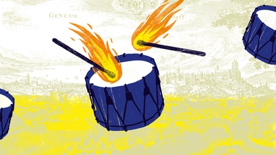 Fire at the lake! Dessin d'un tambour en feu