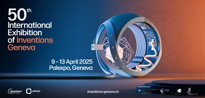 Cette image est une affiche annonçant la 50ᵉ Exposition Internationale des Inventions de Genève, qui se tiendra du 9 au 13 avril 2025 à Palexpo, Genève.  

Description pour les personnes en situation de handicap visuel :  

L'affiche a un fond dégradé qui passe du bleu foncé à gauche à un ton orangé à droite.  

Le texte est écrit en blanc et orange. Les mots *"50ᵉ"* et *"Inventions Geneva"* sont en plus grand et en gras pour attirer l'attention.  

À droite de l'affiche, une illustration 3D représente un objet circulaire futuriste ressemblant à un anneau mécanique. L'intérieur de l'anneau est détaillé avec des circuits électroniques, des câbles et des formes géométriques, donnant une impression de haute technologie et d'innovation.    

L'adresse du site web *inventions-geneva.ch* est indiquée en blanc au centre inférieur.  

Pour les personnes en situation de handicap cognitif :  
L'affiche utilise une mise en page claire avec des couleurs contrastées et un texte bien espacé, ce qui facilite la lecture. L'information principale (nom de l'événement, date et lieu) est bien mise en avant. L'image futuriste évoque l'innovation et la technologie, ce qui correspond au thème de l'exposition.