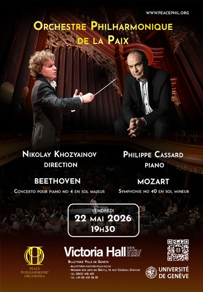 Concert du 22 mai 2026 au Victoria Hall par l’Orchestre Philharmonique de la Paix avec Philippe Cassard au piano et Nikolay Khozyainov à la direction