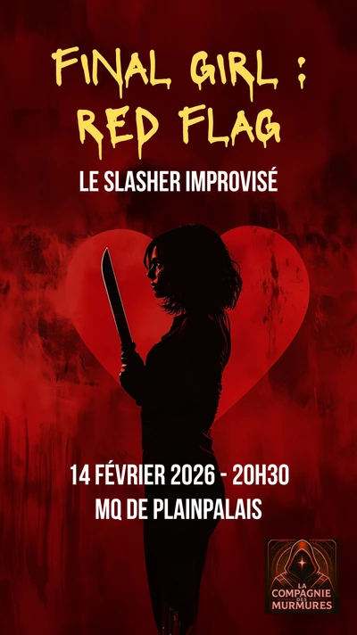 Une jeune femme tiens un long couteau, devant un cœur de St Valentin.