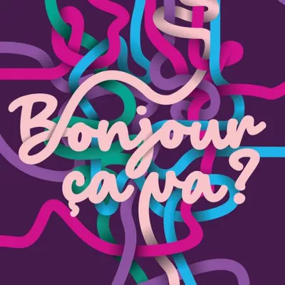 Vernissage de l'exposition "Bonjour ça va ? Petites histoires pour créer du lien" à la Bibliothèque de la Cité Affiche de l'exposition : titre de l'exposition avec une série de liens colorés