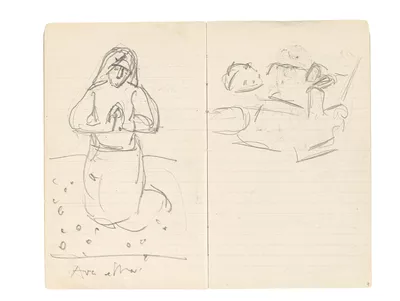 A Glimpse into the Painter's Private World: The Sketches of Ferdinand Hodler Ferdinand Hodler, "Ave Maria", 1903, crayon au graphite sur papier, 17,7 x 22 cm (ouvert), carnet n°171, pp.8-9, Genève, musée d'art et d'histoire, Cabinet d'arts graphiques.