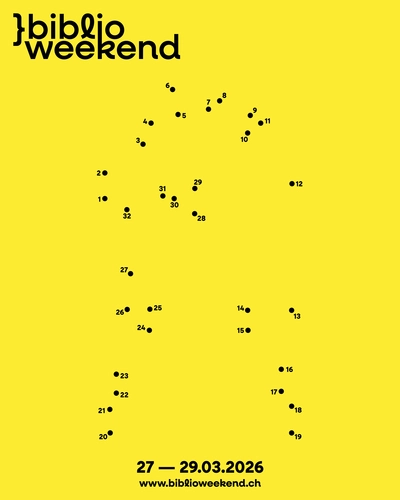 BiblioWeekend at the Geneva Botanic Garden Fond jaune avec des chiffres et des points