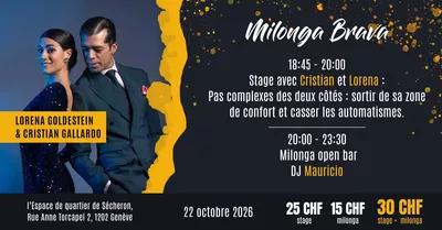 Milonga Brava with Lorena Goldestein & Cristian Gallardo Flyer de l'événement avec les enseignants du cours