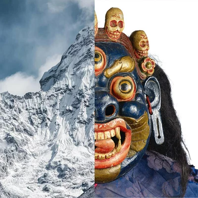 Trek in the Himalayas between Buddhism and traffic jams on Everest Photographie du Mont Everest et masque de danse tantrique