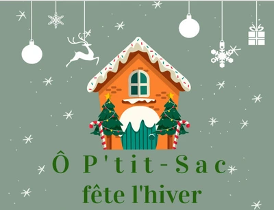 Ô P'tit-Sac Christmas celebration dessin d'une maison de Noël avec des flocons