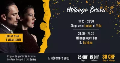 Milonga Brava with Lucian Stan & Vida Lisaite Flyer de l'événement avec les enseignants du cours