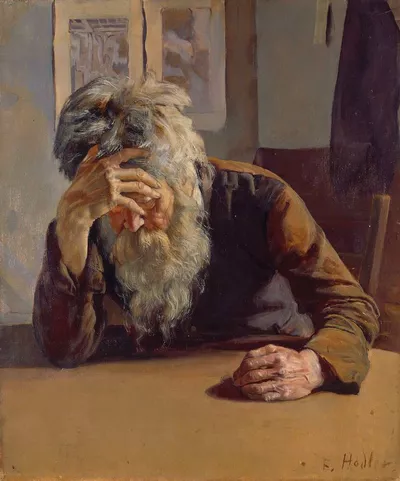 Looking at the Old Masters: The Sincerity of the Gesture Ferdinand Hodler, "Vieillard méditant à table", 1885-1886, huile sur toile, 56 x 46 cm, signé en bas à droite : "F. Hodler.", Winterthour, Kunst Museum, Stiftung Oskar Reinhart, achat, 1935.