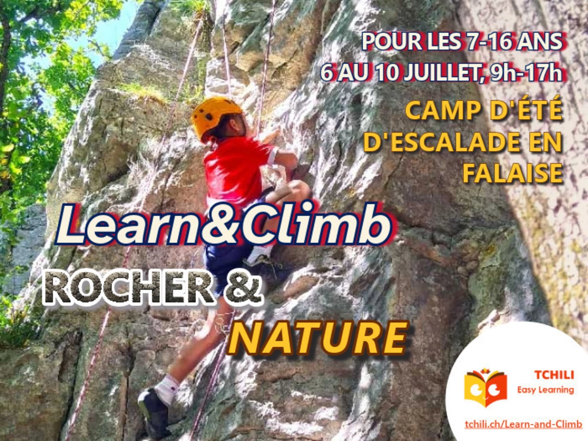 Camp d'escalade Learn&Climb, grimpe en falaise pour Kids&Teens 7-11 et 12-16 ans. RDVs à Lancy et à Vernier