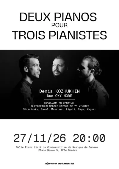 Two Pianos for Three Pianists Trois hommes sur un gond noir avec les infos du spectacle