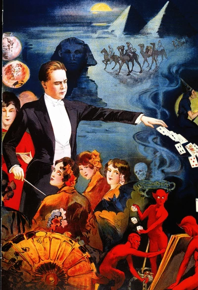 image d'un magicien, de cartes et de démons