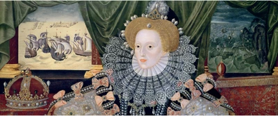 Inconnu, Elizabeth I (détail), huile sur bois (chêne), env. 1588, Woburn Abbey