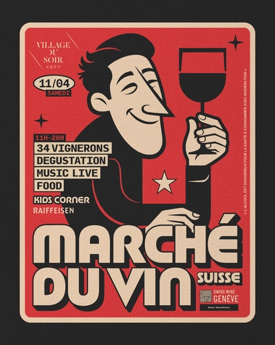 Affiche du marché du vin avec un degustateur