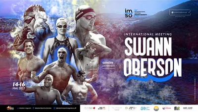 International Meeting Swann Oberson - IMSO Affiche de l’IMSO : montage de nageurs sur fond de lac Léman, annonçant le Meeting international Swann Oberson du 14 au 16 mai 2027 à la piscine des Vernets, à Genève.