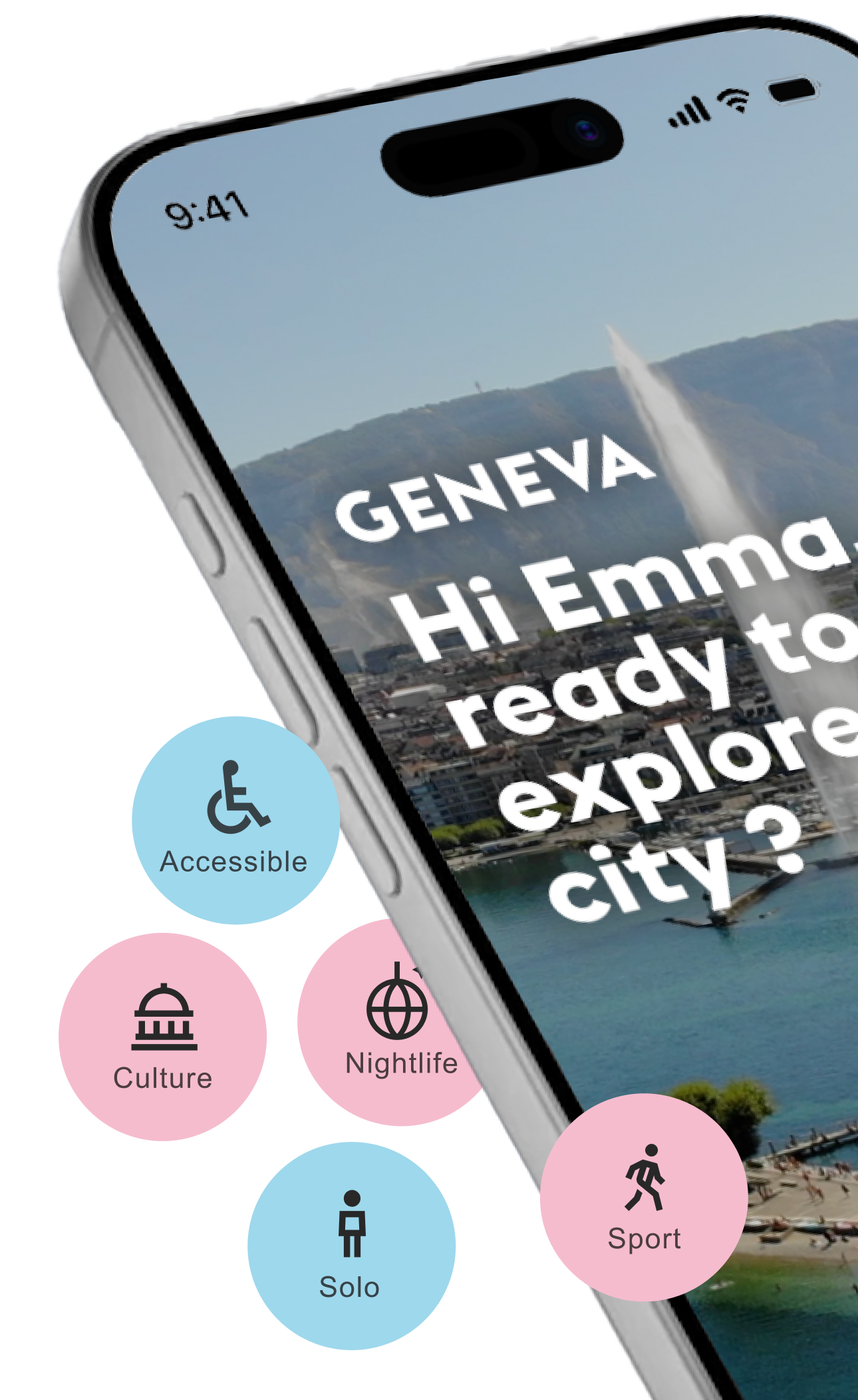 Hello Geneva AI-powered travel guide app screen