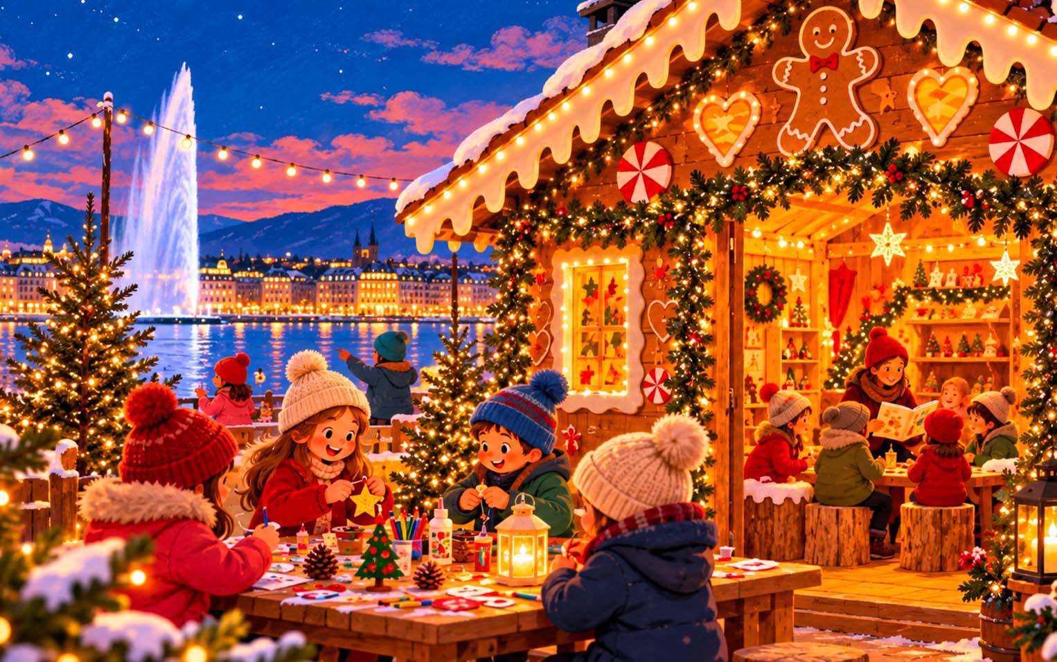 Children doing Christmas crafts in the Gingerbread House